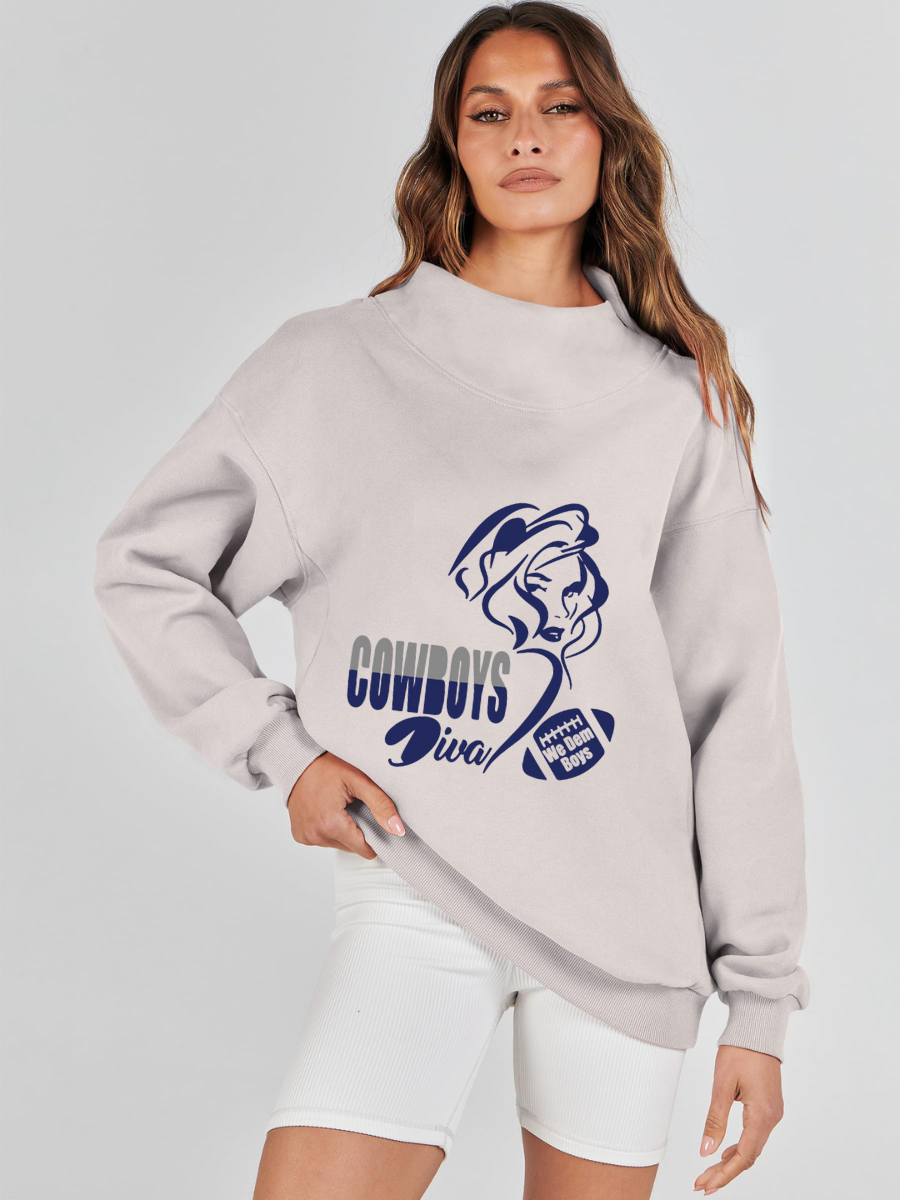 High Neck Long Sleeve Women's Plus Size Sweatshirt-Dallas Cowboys - fitnfan