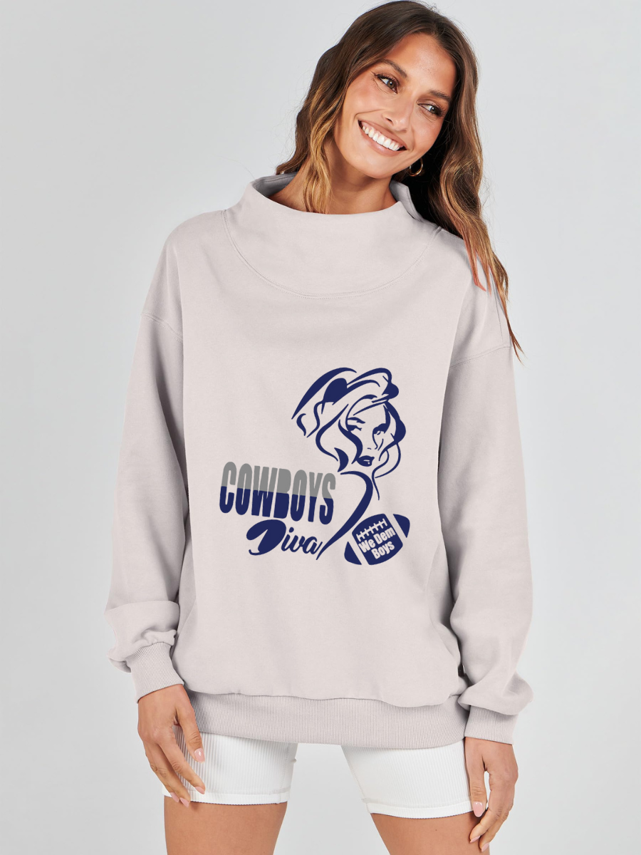 High Neck Long Sleeve Women's Plus Size Sweatshirt-Dallas Cowboys - fitnfan