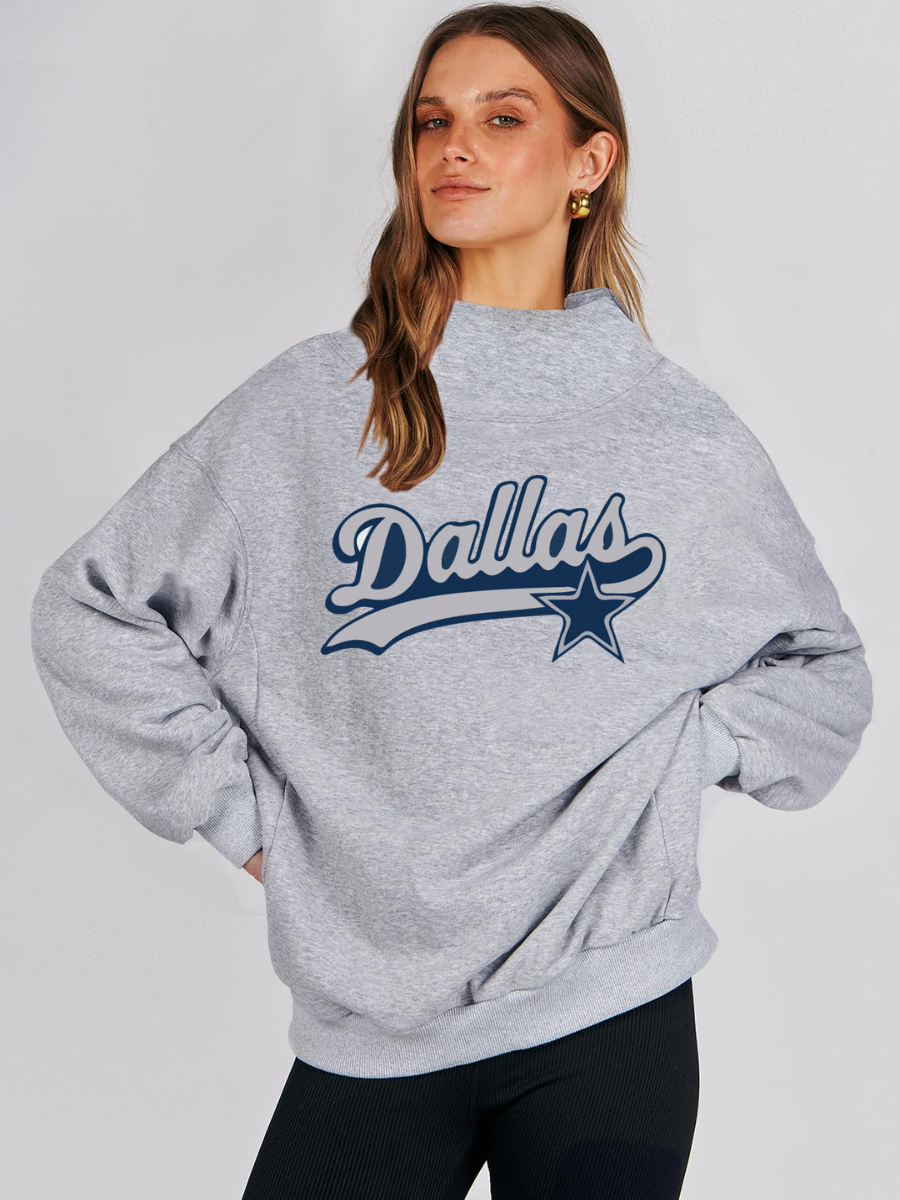 High Neck Long Sleeve Women's Plus Size Sweatshirt-Dallas Cowboys - fitnfan