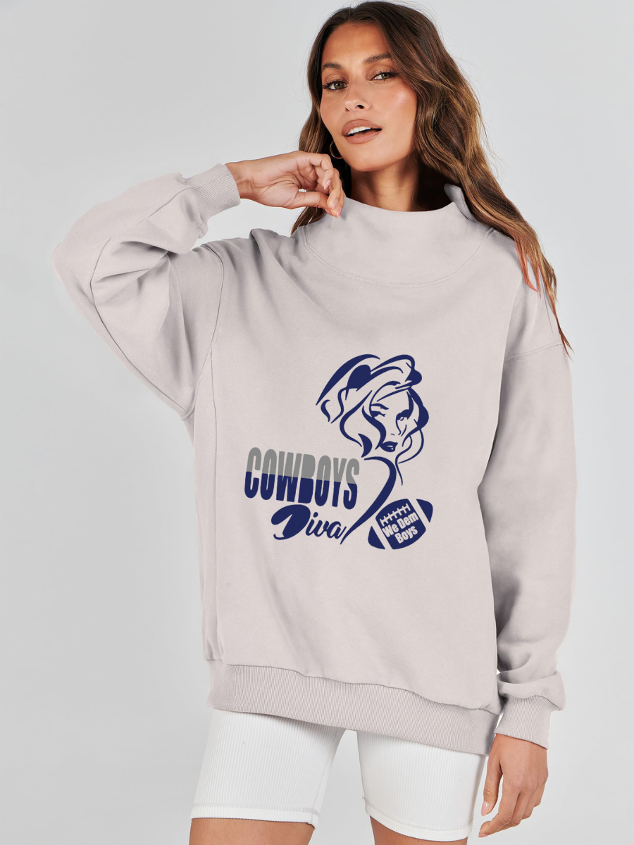 High Neck Long Sleeve Women's Plus Size Sweatshirt-Dallas Cowboys - fitnfan