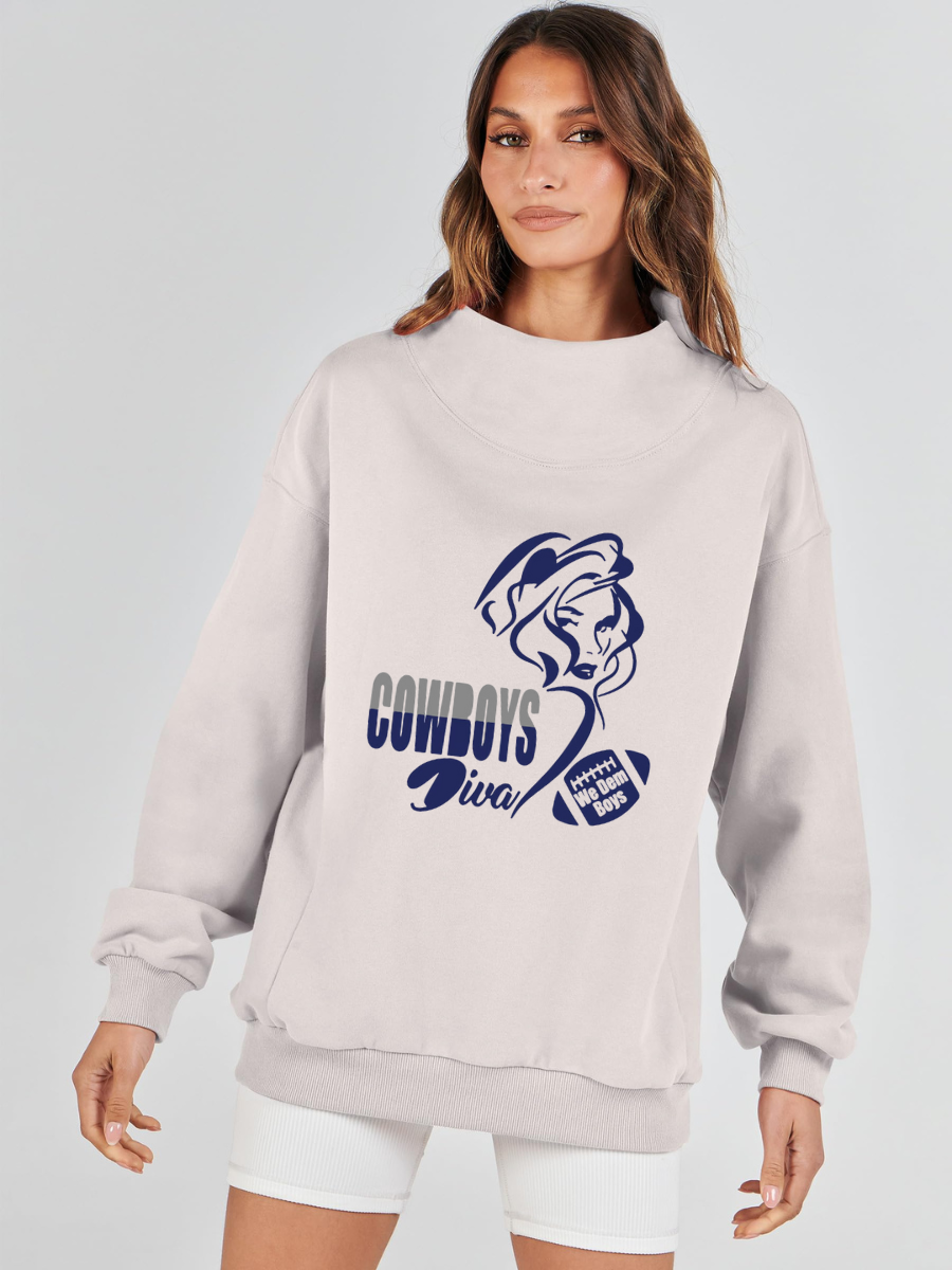 High Neck Long Sleeve Women's Plus Size Sweatshirt-Dallas Cowboys - fitnfan