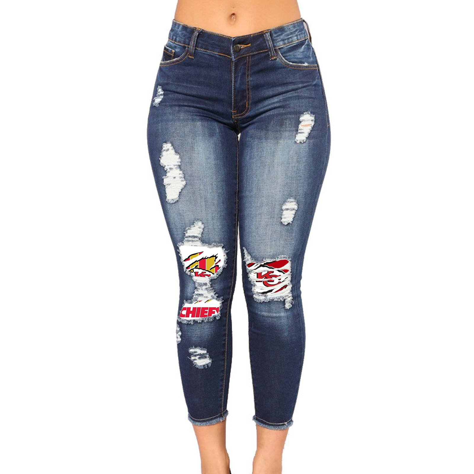 Casual fashion perforated printed jeans - fitnfan