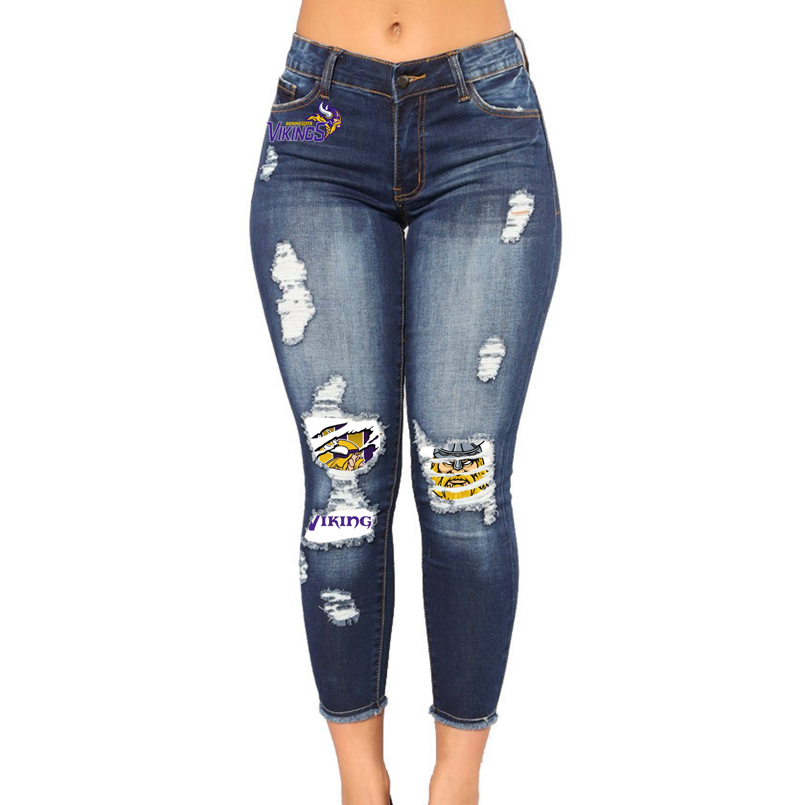 Casual fashion perforated printed jeans-Minnesota Vikings - fitnfan
