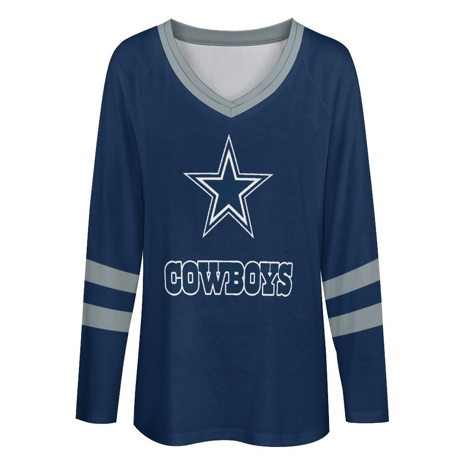 Dallas Cowboys Women's V-neck Double-layered Long-sleeved Loose T-shirt - fitnfan