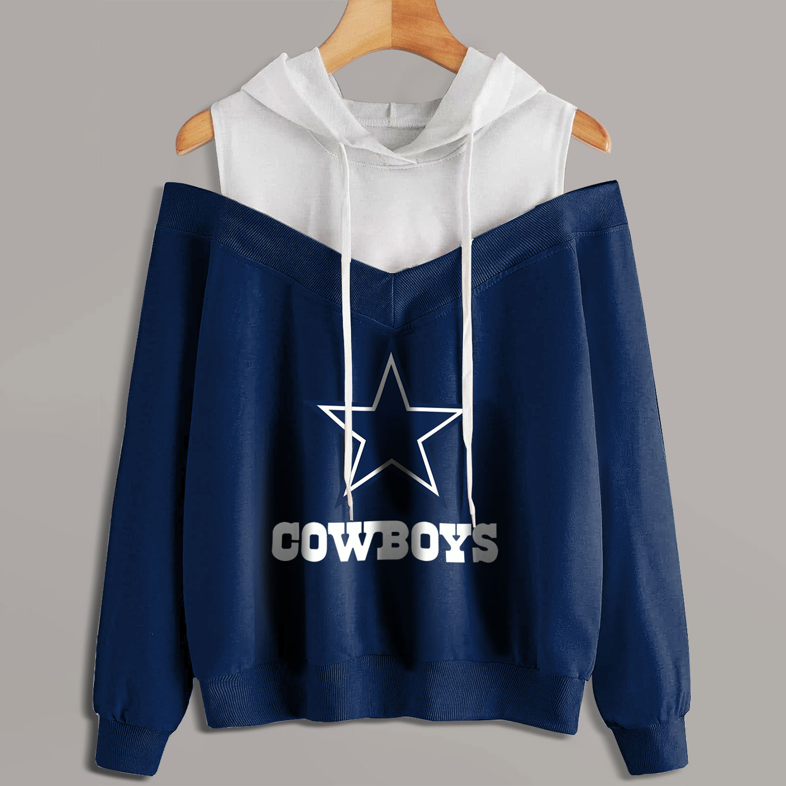 2 In 1 Colorblock Cold Shoulder Hoodie-Dallas Cowboys - fitnfan