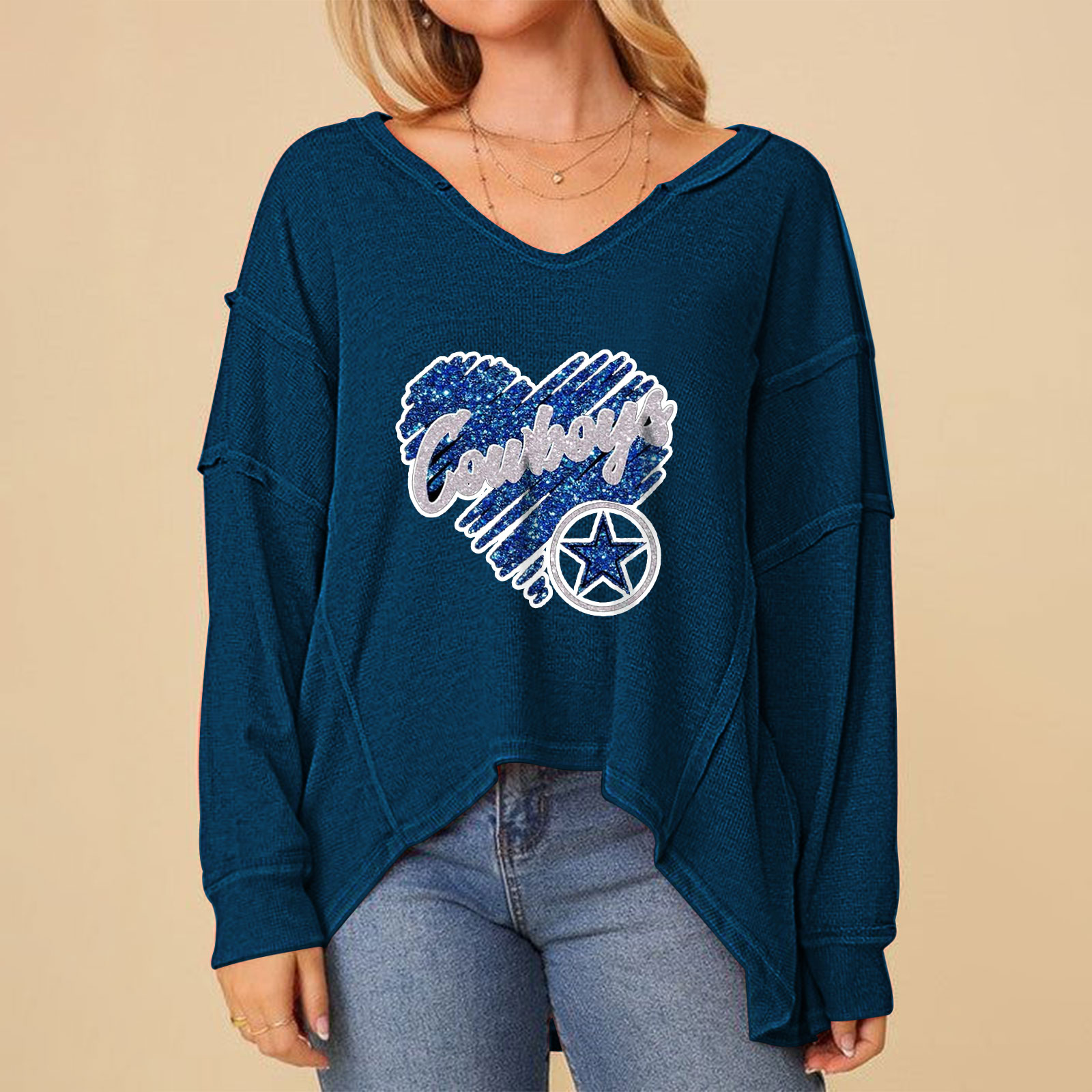 High Low V-Neck Oversized Top - fitnfan