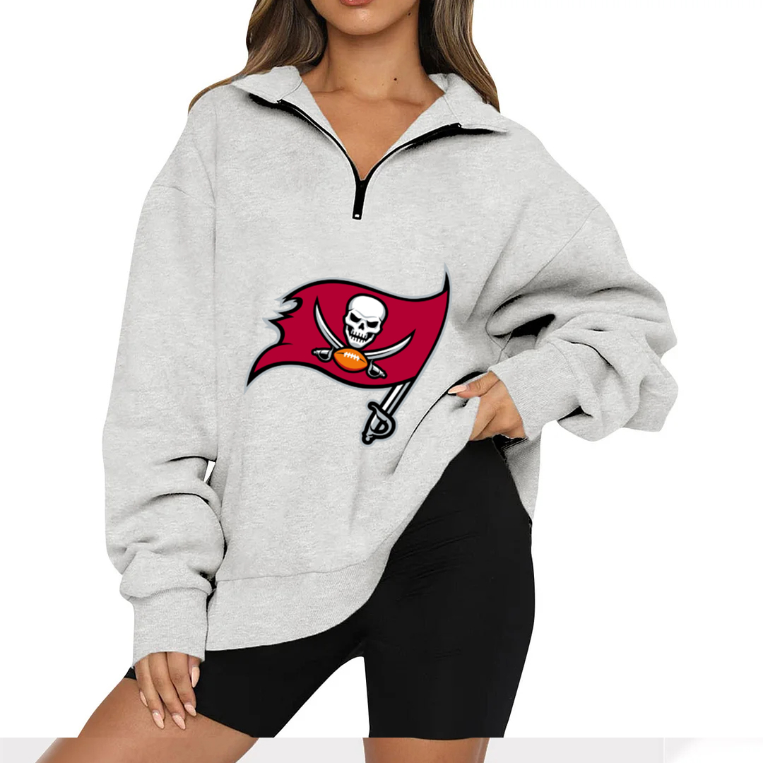 New Ladies Sports Leisure Lapel Zipper Sweatshirt-Tampa Bay Buccaneers - fitnfan