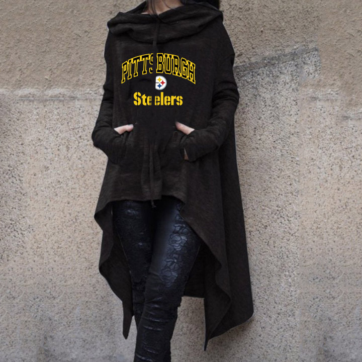 Fashionable Print Irregular Long Sleeve Sweatshirt-Pittsburgh Steelers - fitnfan