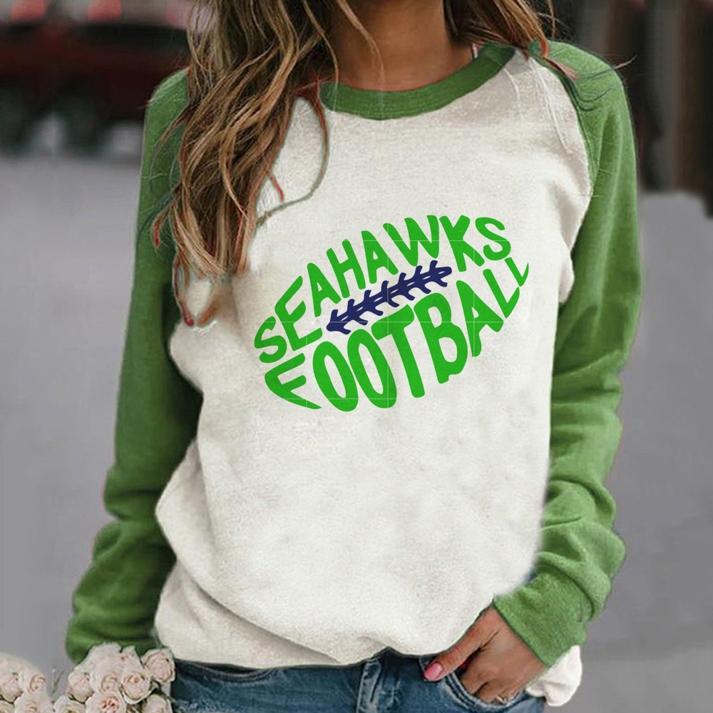 Fashion stitching Vintage Print crew neck Sweatshirt-Seattle Seahawks - fitnfan