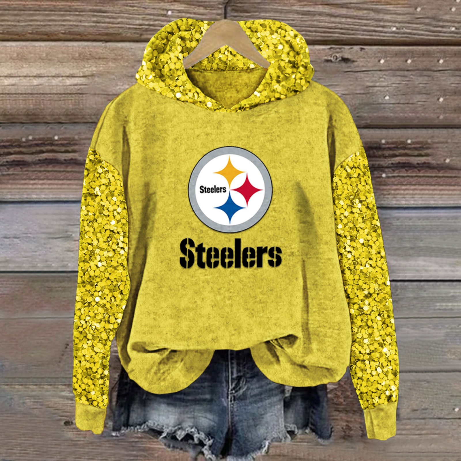 Sequined Sleeves Vintage Hoodie-Pittsburgh Steelers - fitnfan