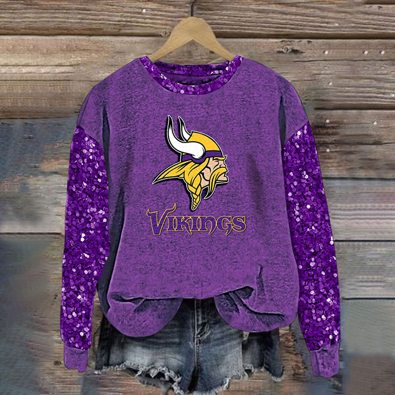 Sequined Sleeves Vintage Sweatshirt-Minnesota Vikings - fitnfan