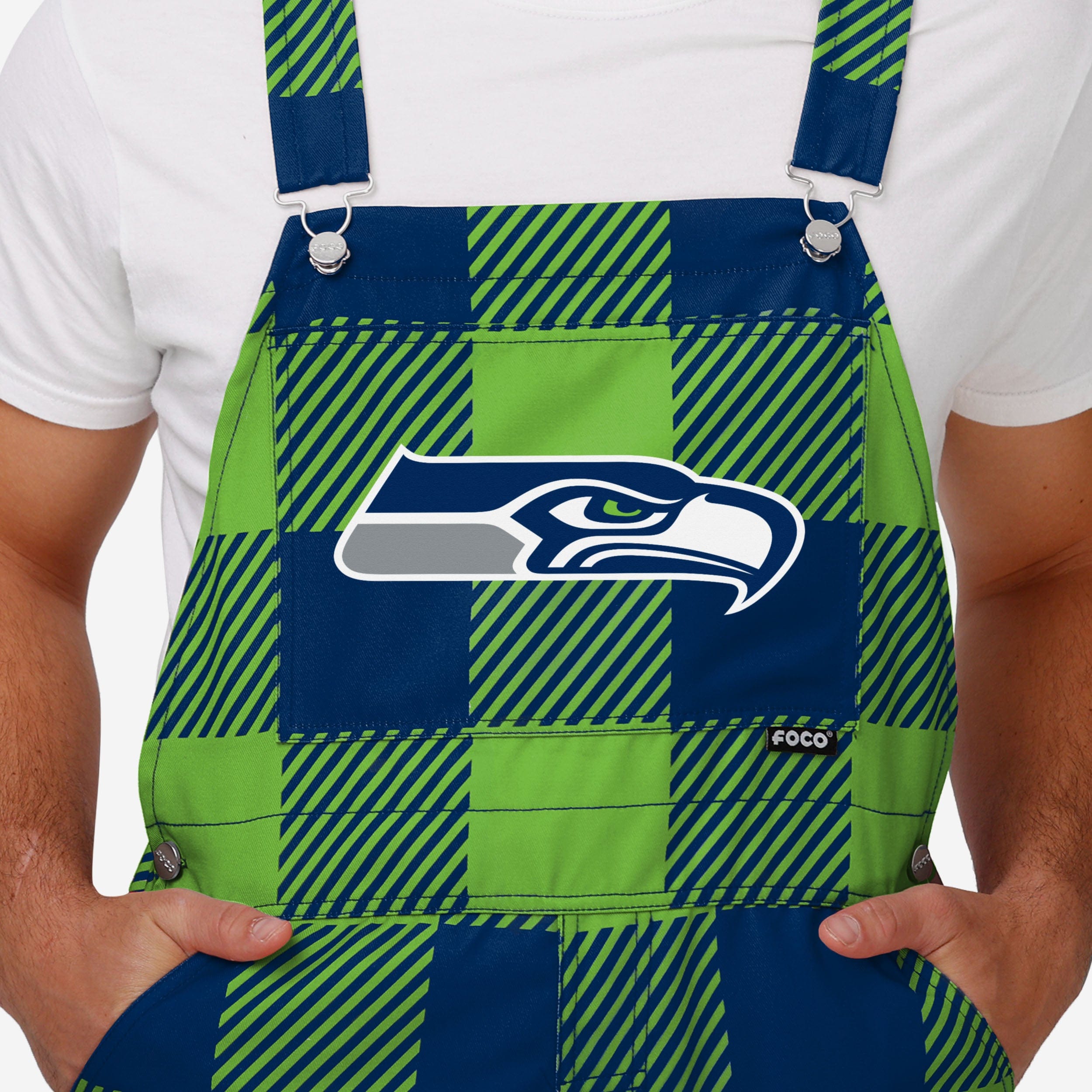 Seattle Seahawks Mens Plaid Bib Overalls-Seattle Seahawks - fitnfan