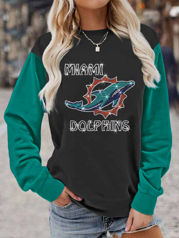Miami Dolphins Colorblock Casual Crewneck Pullover Sweatshirt-Miami Dolphins - fitnfan