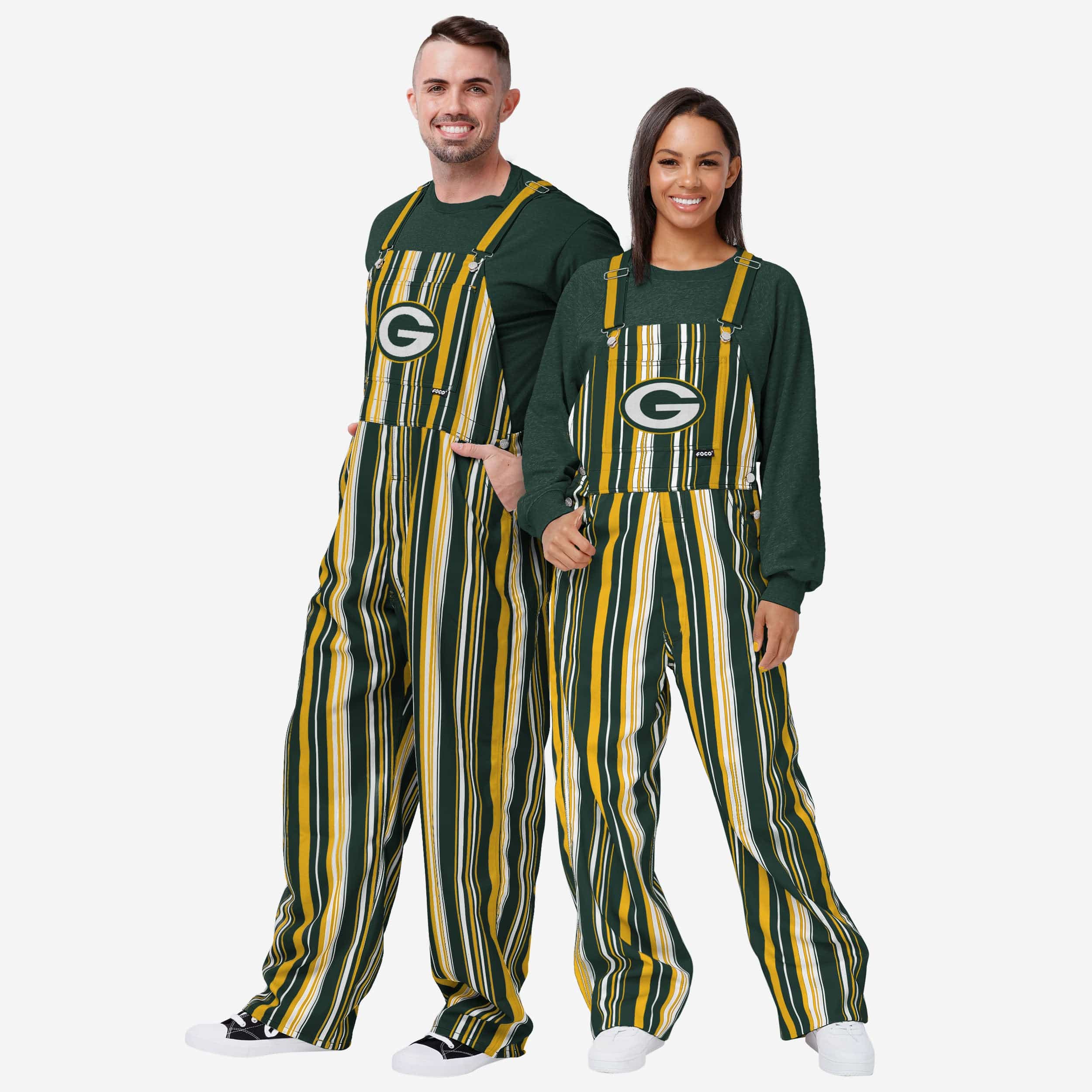 New Womens Hyper Stripe Bib Overalls-Green Bay Packers - fitnfan