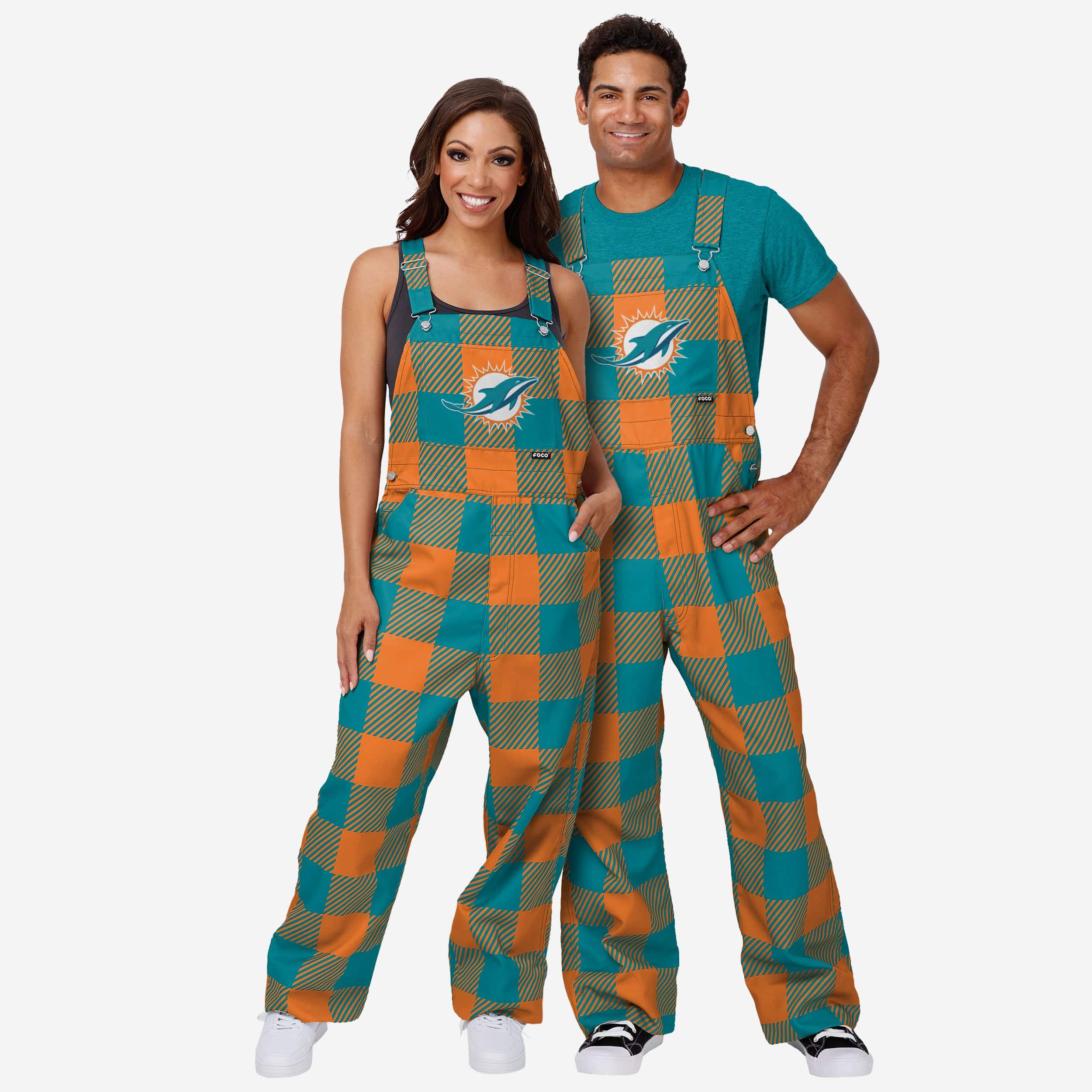 Miami Dolphins Womens Plaid Bib Overalls-Miami Dolphins - fitnfan