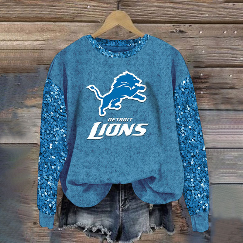 Sequined Sleeves Vintage Sweatshirt-Detroit Lions - fitnfan