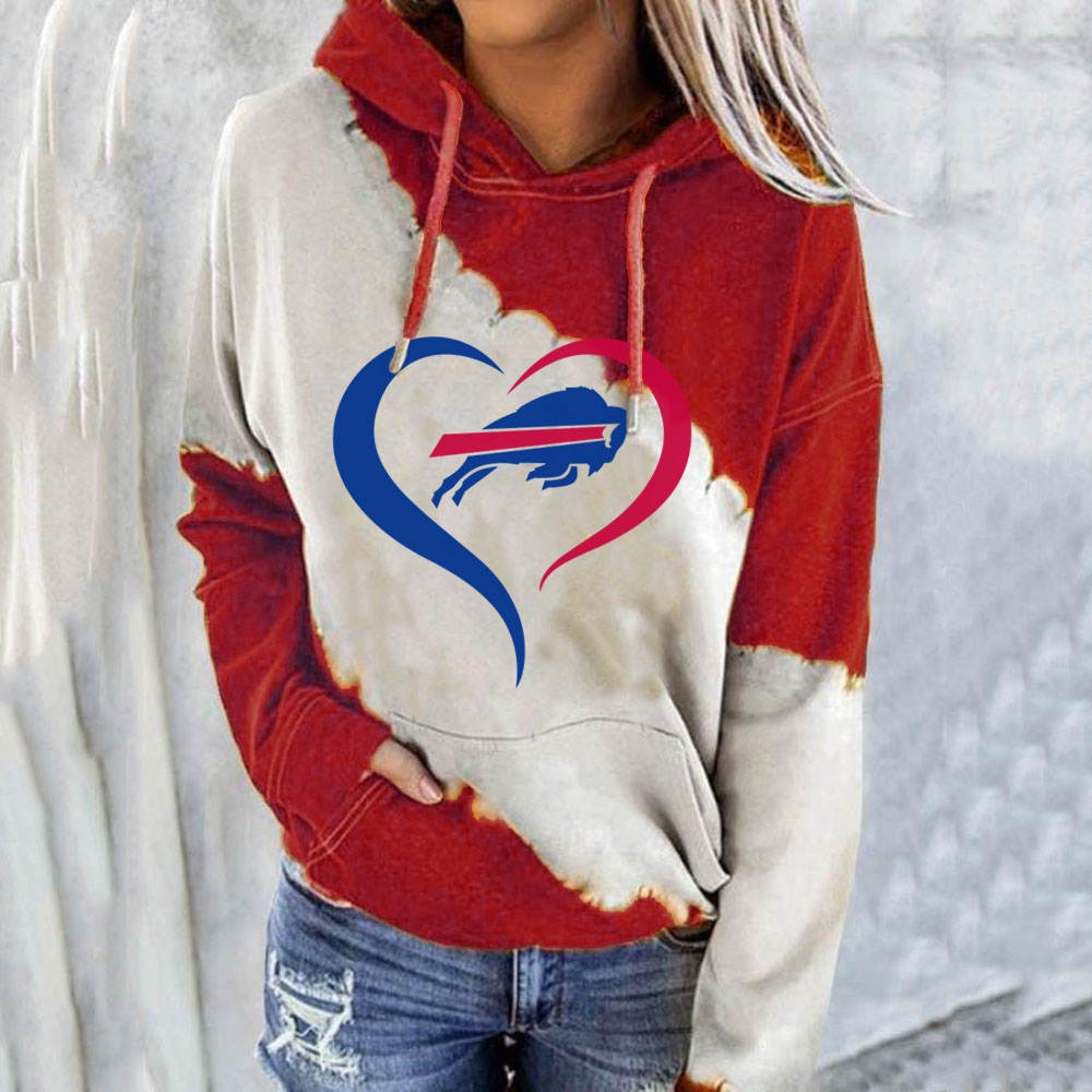 Casual loose stitched print Hoodie-Buffalo Bills - fitnfan
