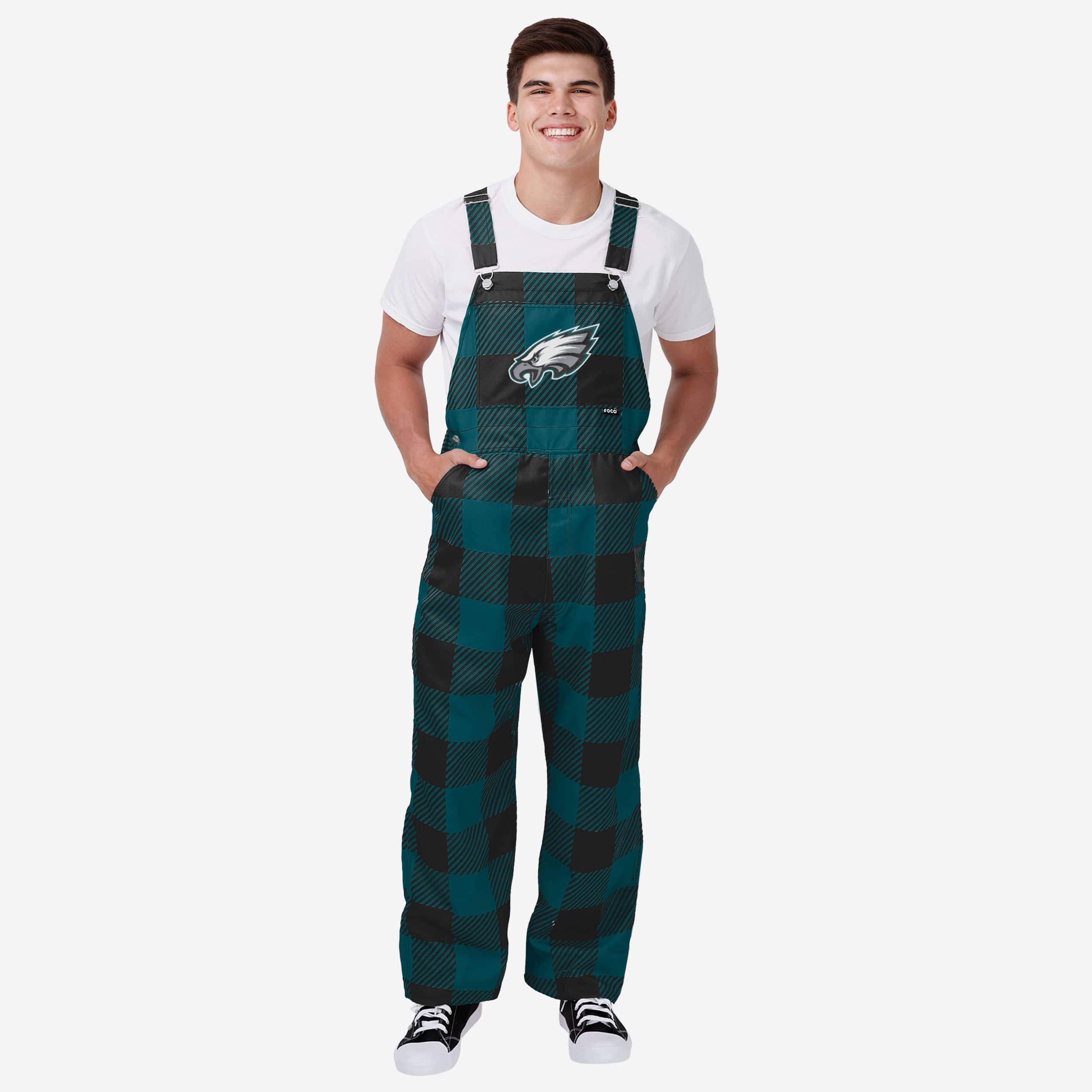 New Mens Plaid Bib Overalls-Philadelphia Eagles - fitnfan