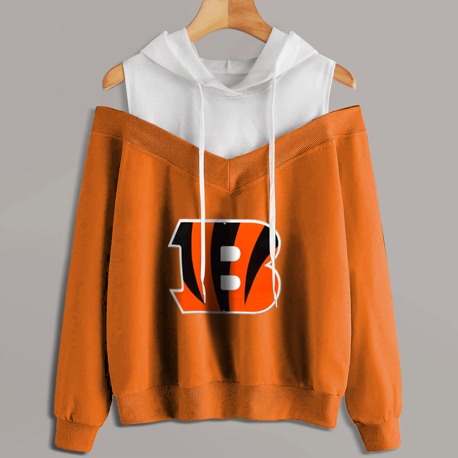 2 In 1 Colorblock Cold Shoulder Hoodie-Cincinnati Bengals - fitnfan