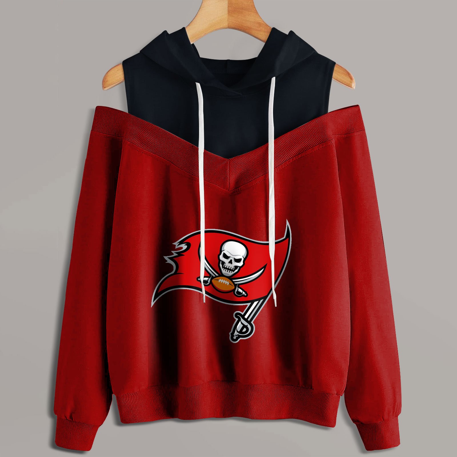 2 In 1 Colorblock Cold Shoulder Hoodie-Tampa Bay Buccaneers - fitnfan