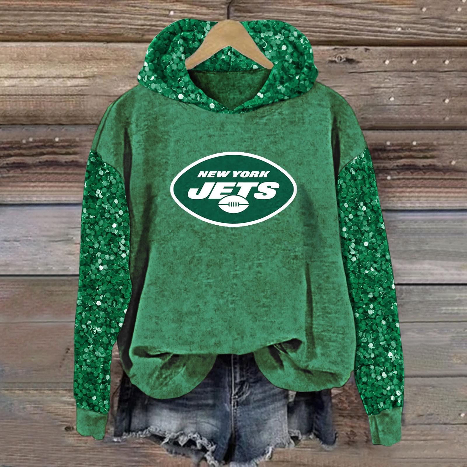 Sequined Sleeves Vintage Hoodie - fitnfan