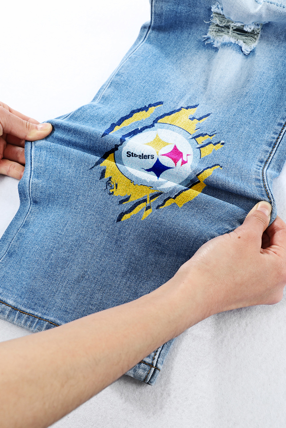 Casual fashion perforated printed jeans-Pittsburgh Steelers - fitnfan