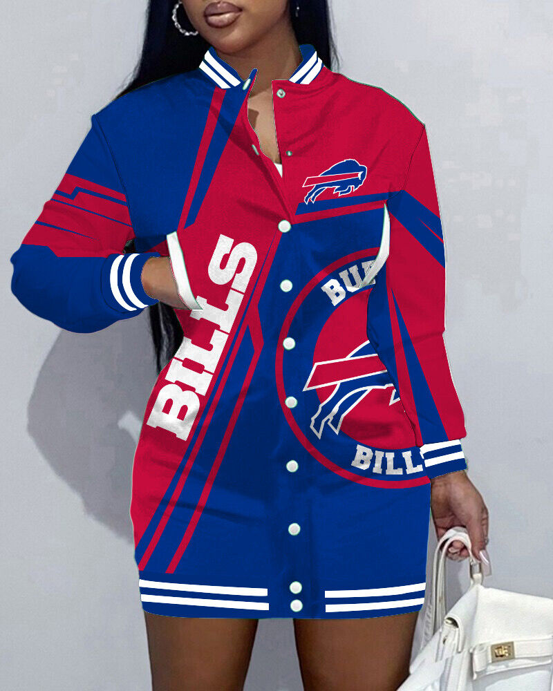 NewLimited Edition Button Down Long Sleeve Jacket Dress-Buffalo Bills - fitnfan