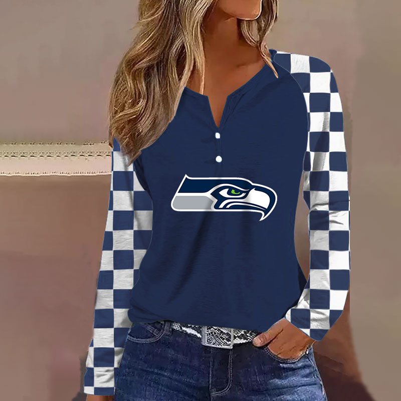 V NECK SHIFT Casual BLOUSE-Seattle Seahawks - fitnfan