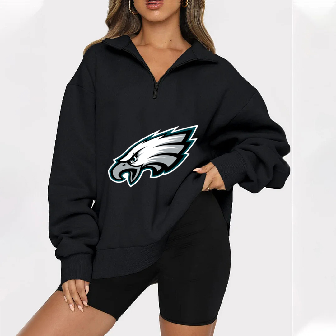New Ladies Sports Leisure Lapel Zipper Sweatshirt-Philadelphia Eagles - fitnfan