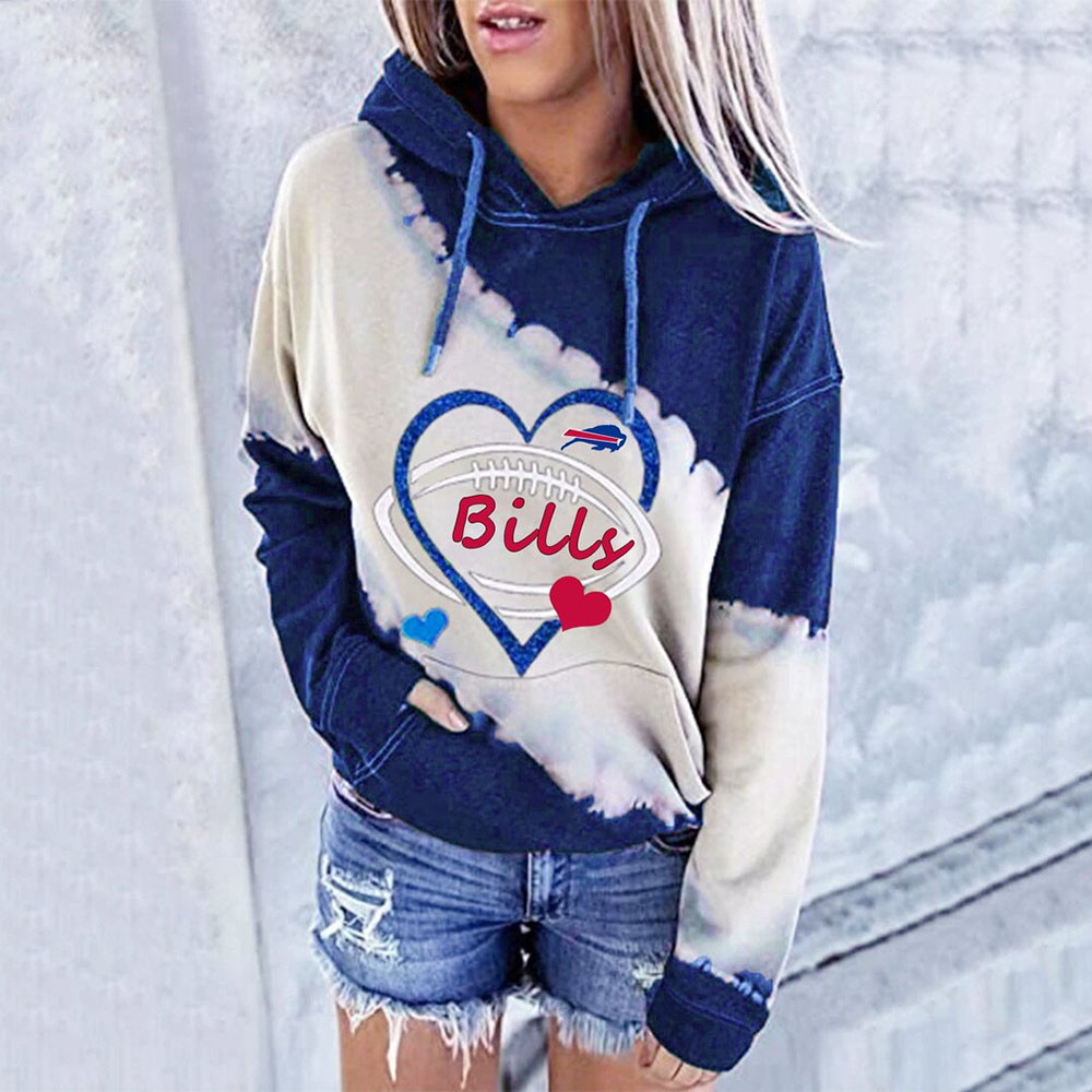 Casual loose contrast printed Hoodie-Buffalo Bills - fitnfan