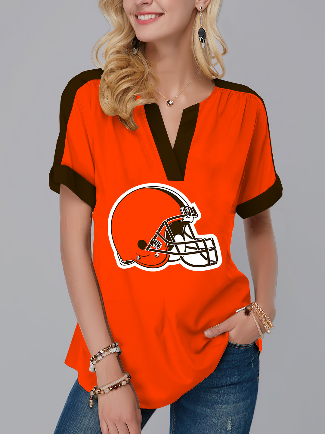 Cleveland Browns  Fashion Short Sleeve V-Neck Shirt-Cleveland Browns - fitnfan