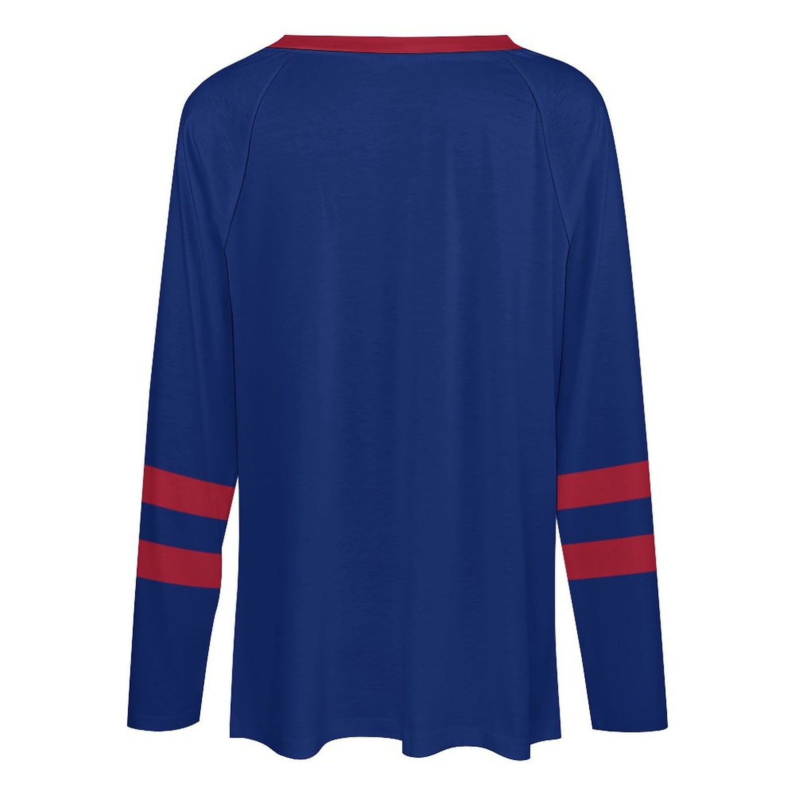 New York Giants Women's V-neck Double-layered Long-sleeved Loose T-shirt-New York Giants - fitnfan