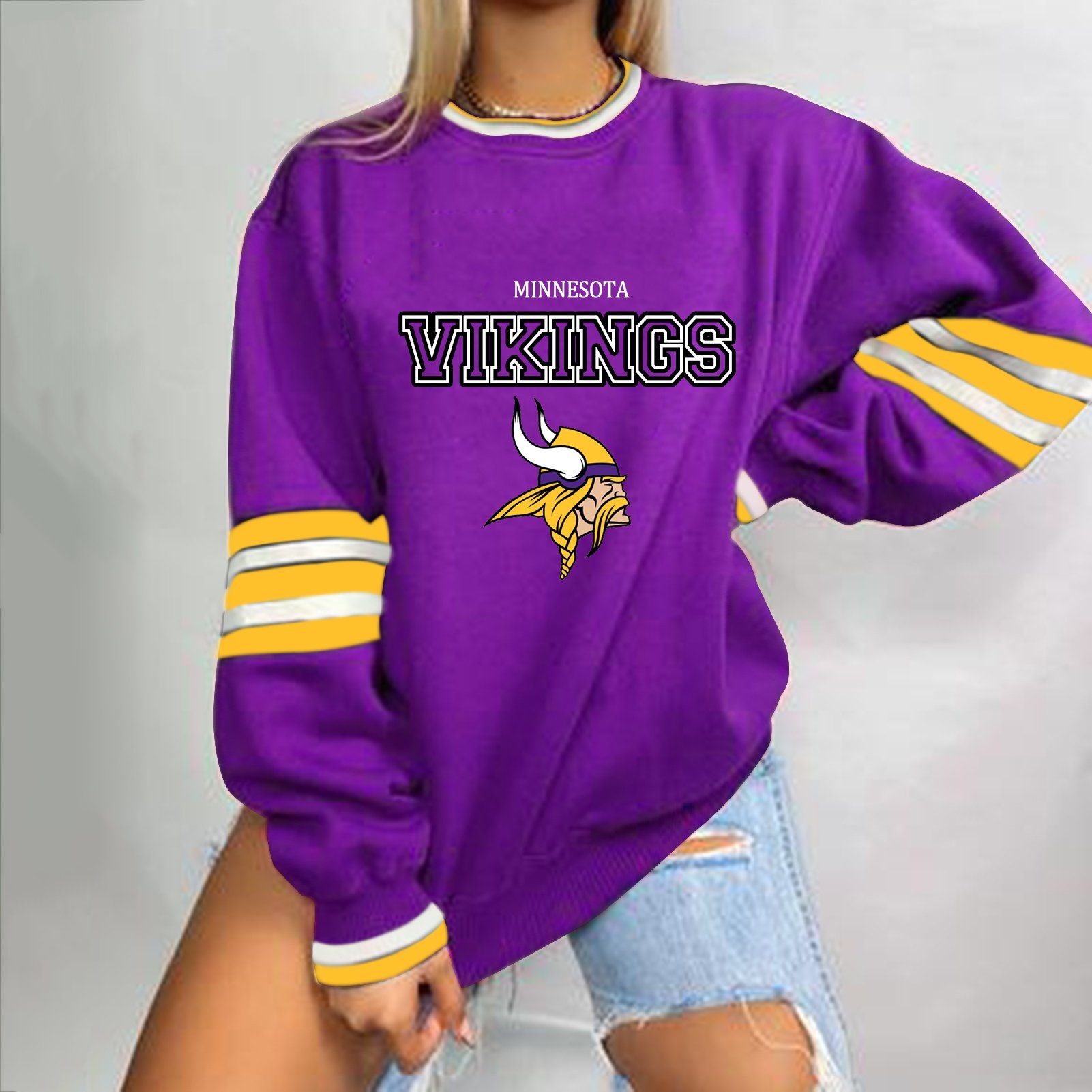 Casual printed Pullover for men and women-Minnesota Vikings - fitnfan