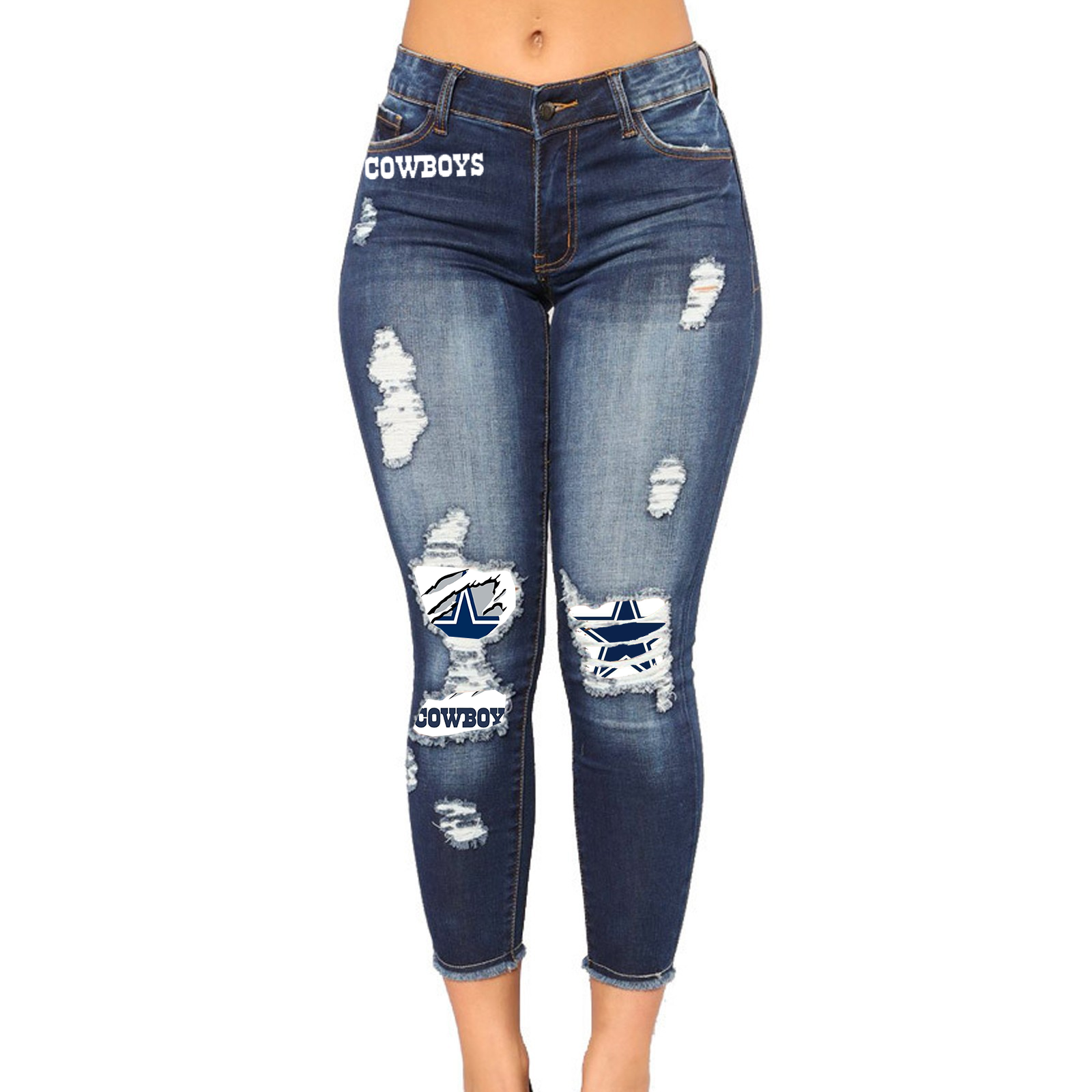 Casual fashion perforated printed jeans-Dallas Cowboys - fitnfan
