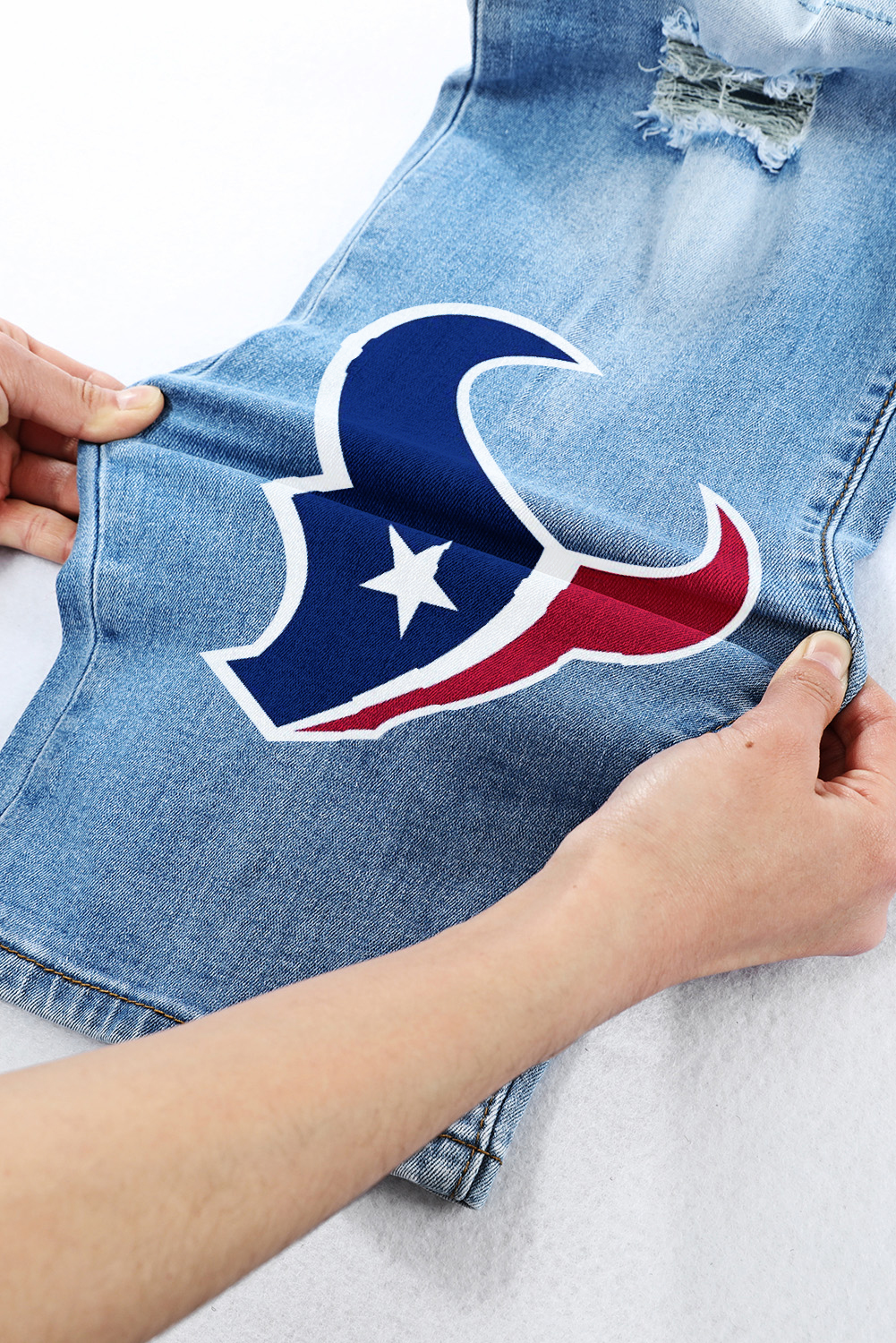 Casual fashion perforated printed jeans-Houston Texans - fitnfan