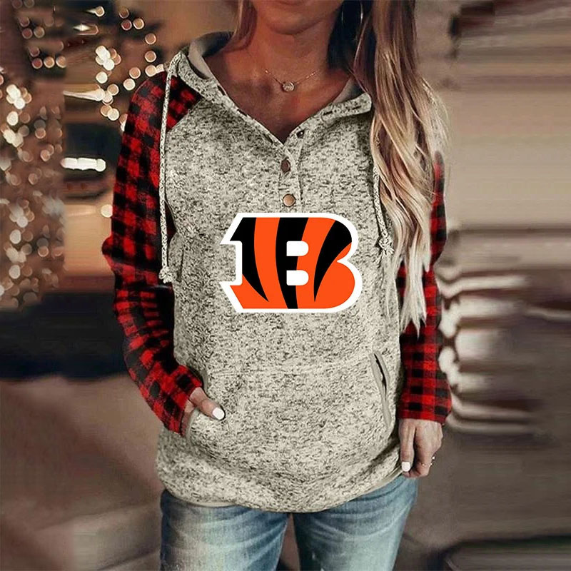 Casual loose stitched print Hoodie-Cincinnati Bengals - fitnfan