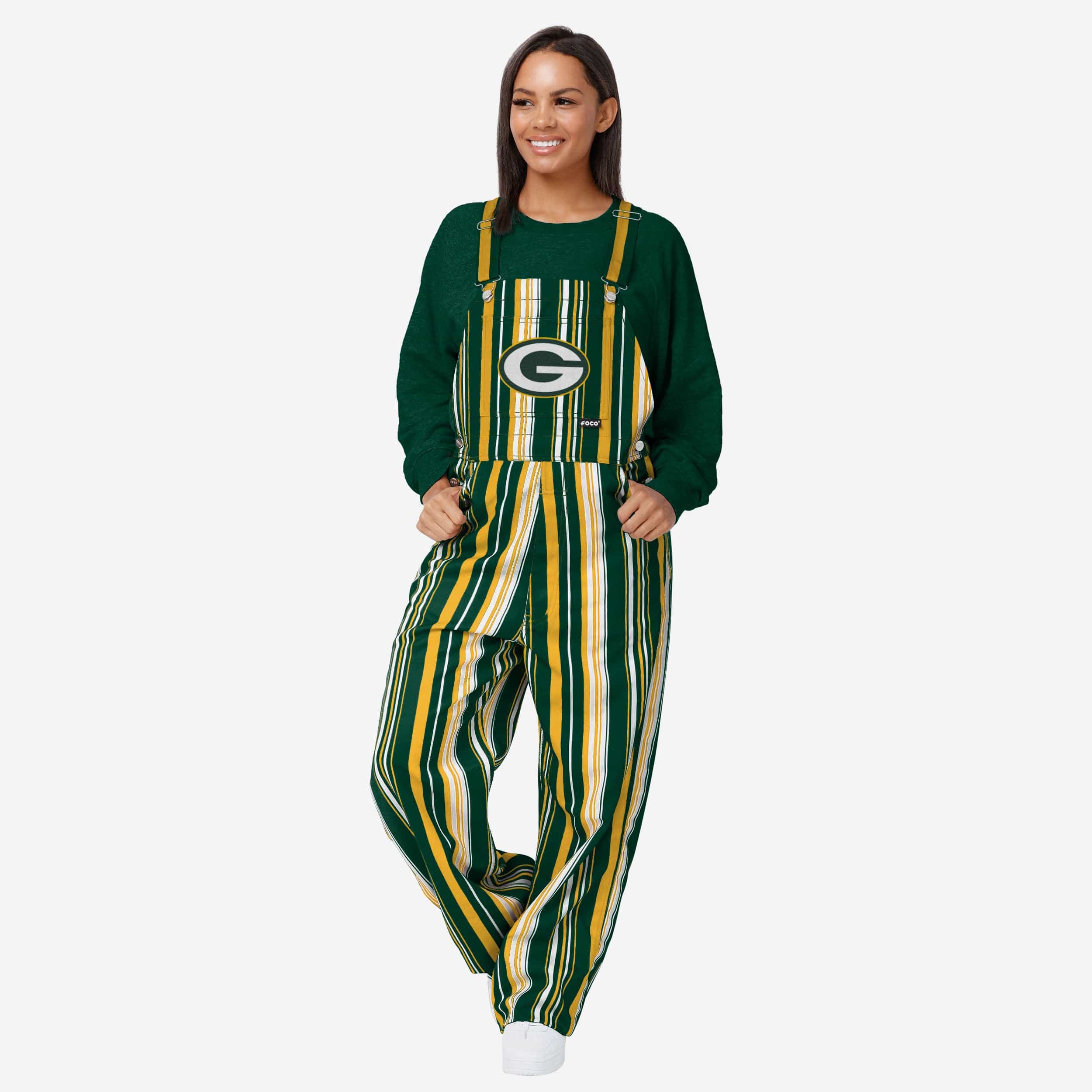 New Womens Hyper Stripe Bib Overalls-Green Bay Packers - fitnfan