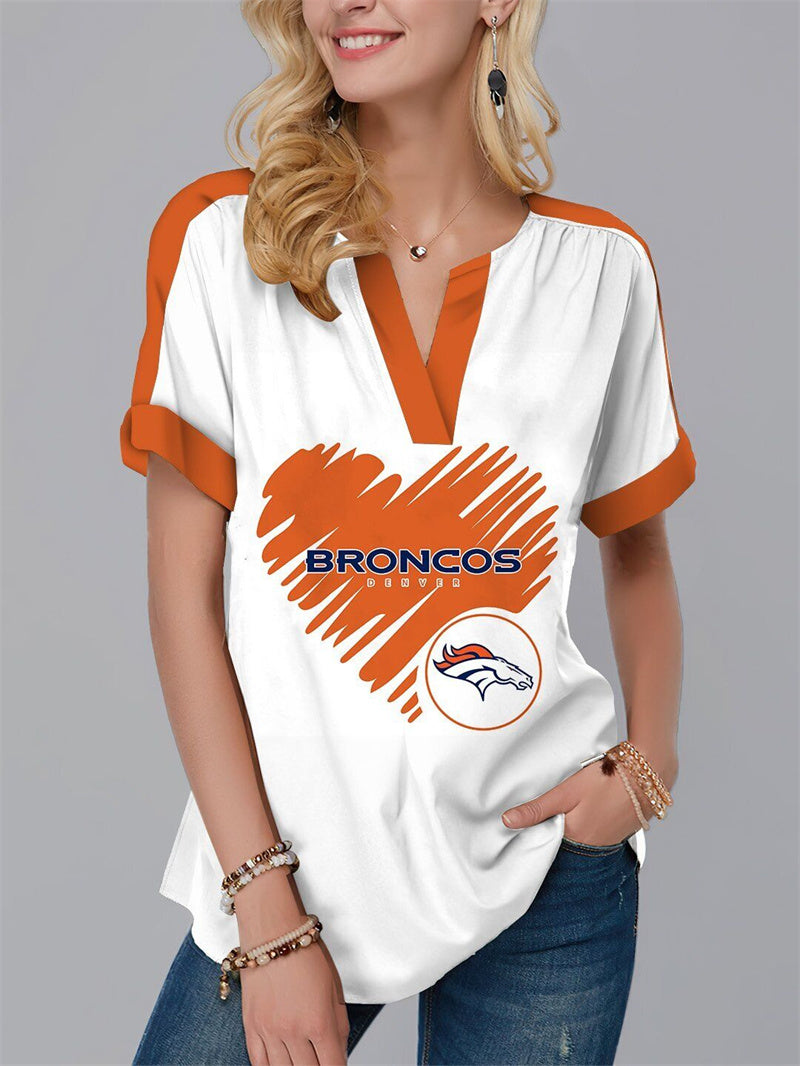 Denver BroncosFashion Short Sleeve V-Neck Shirt-Denver Broncos - fitnfan