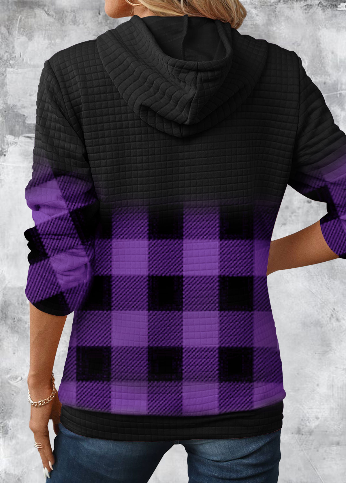 Gradient Patchwork Plaid Long Sleeve Hoodie-Baltimore Ravens - fitnfan