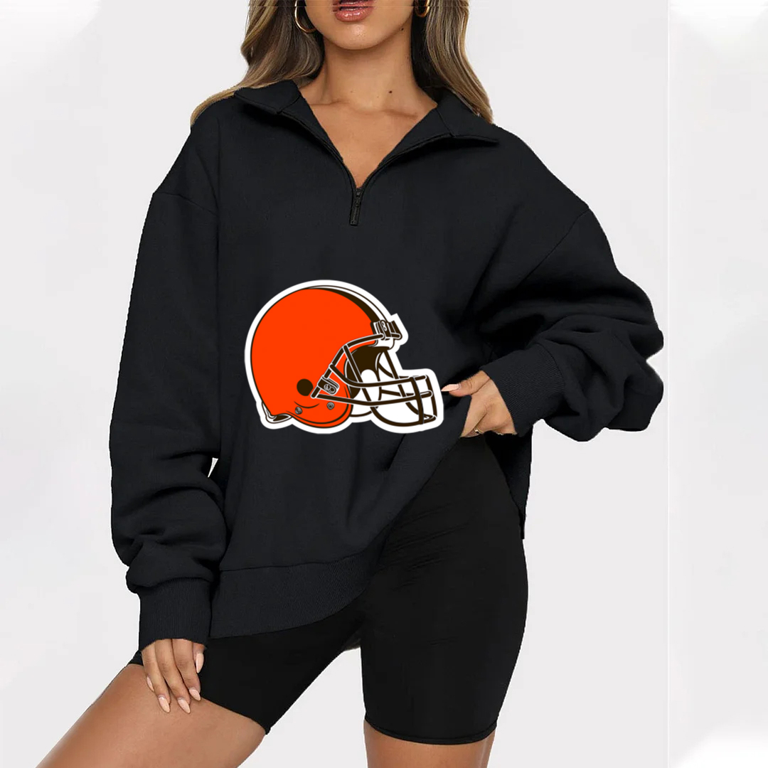 New Ladies Sports Leisure Lapel Zipper Sweatshirt-Cleveland Browns - fitnfan