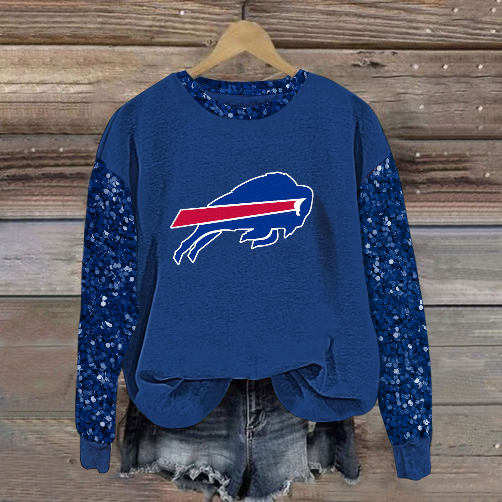 Sequined Sleeves Vintage Sweatshirt-Buffalo Bills - fitnfan