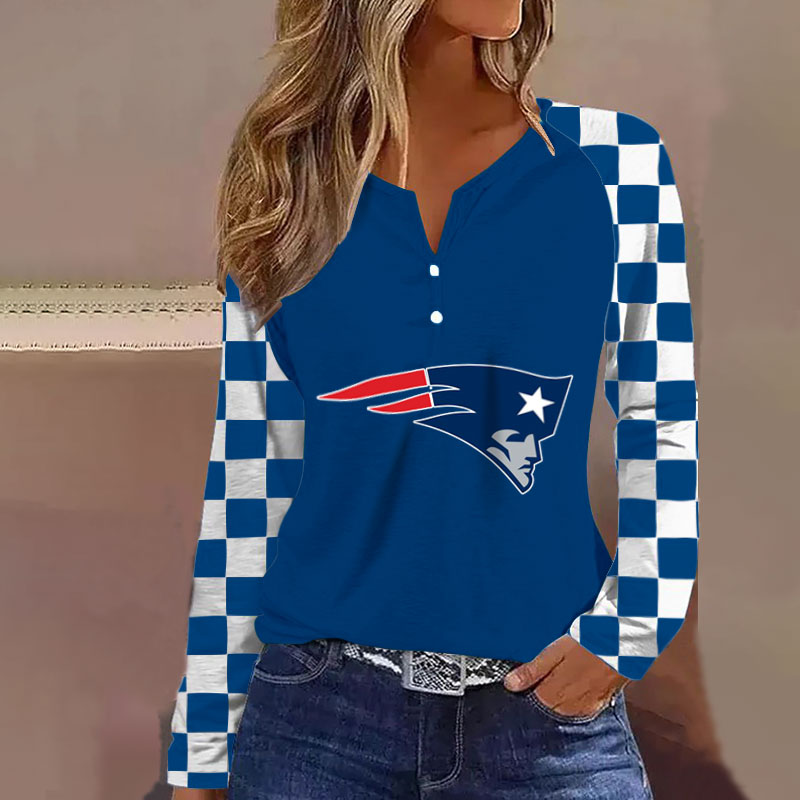 V NECK SHIFT Casual BLOUSE-New England Patriots - fitnfan