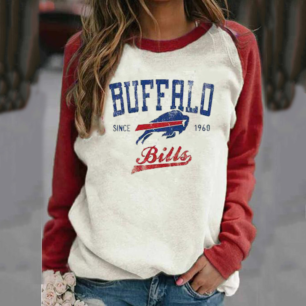 Casual loose stitched print Pullover-Buffalo Bills - fitnfan
