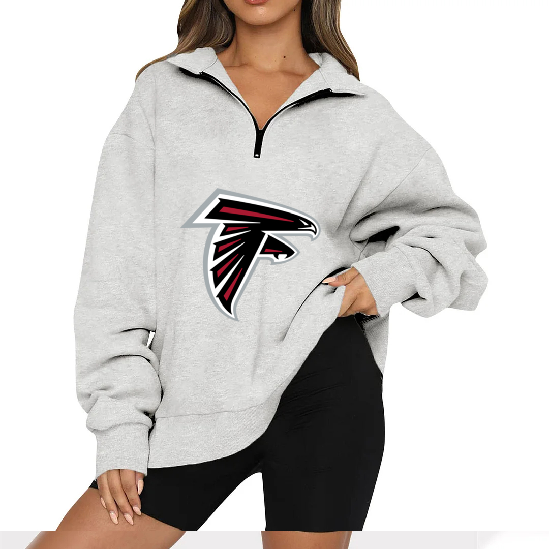 New Ladies Sports Leisure Lapel Zipper Sweatshirt-Atlanta Falcons - fitnfan