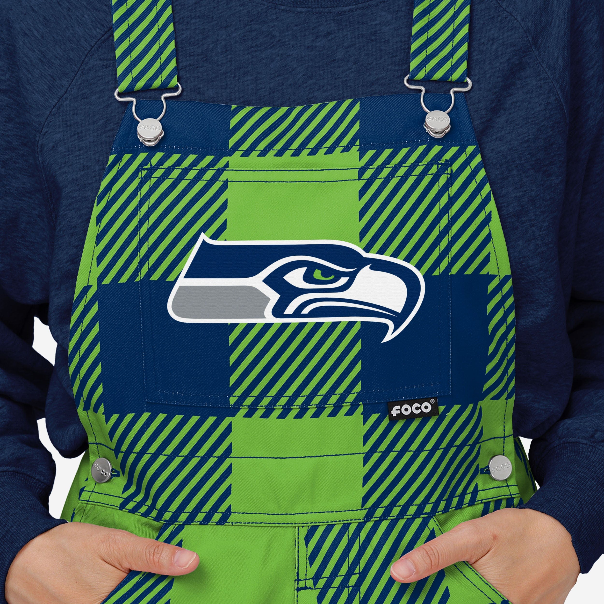 Seattle Seahawks Womens Plaid Bib Overalls-Seattle Seahawks - fitnfan