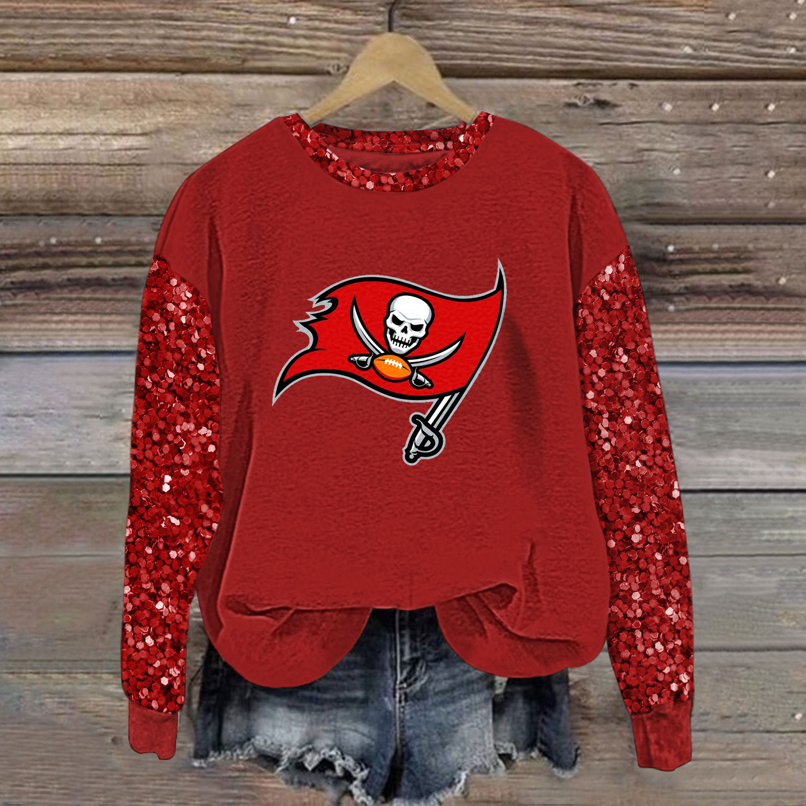 Sequined Sleeves Vintage Sweatshirt-Tampa Bay Buccaneers - fitnfan