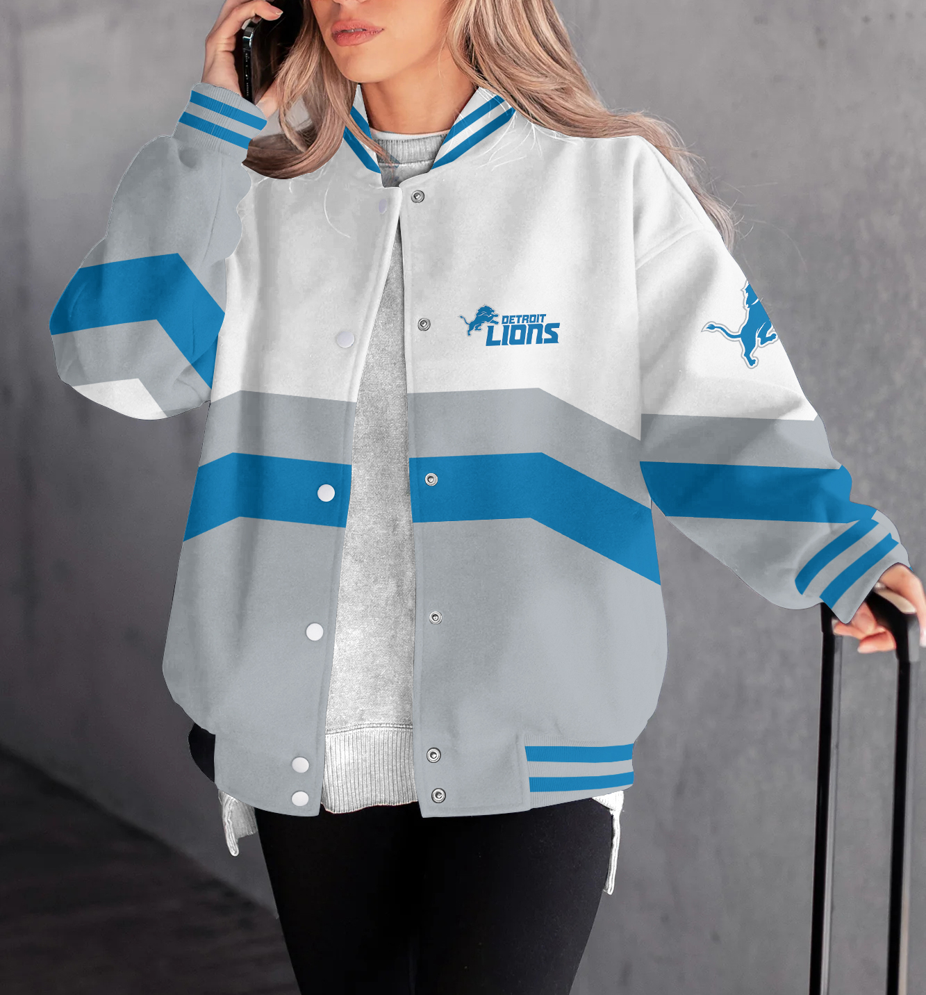 Detroit Lions Women's Long Pass Full- Snap Casual Jacket-Detroit Lions - fitnfan