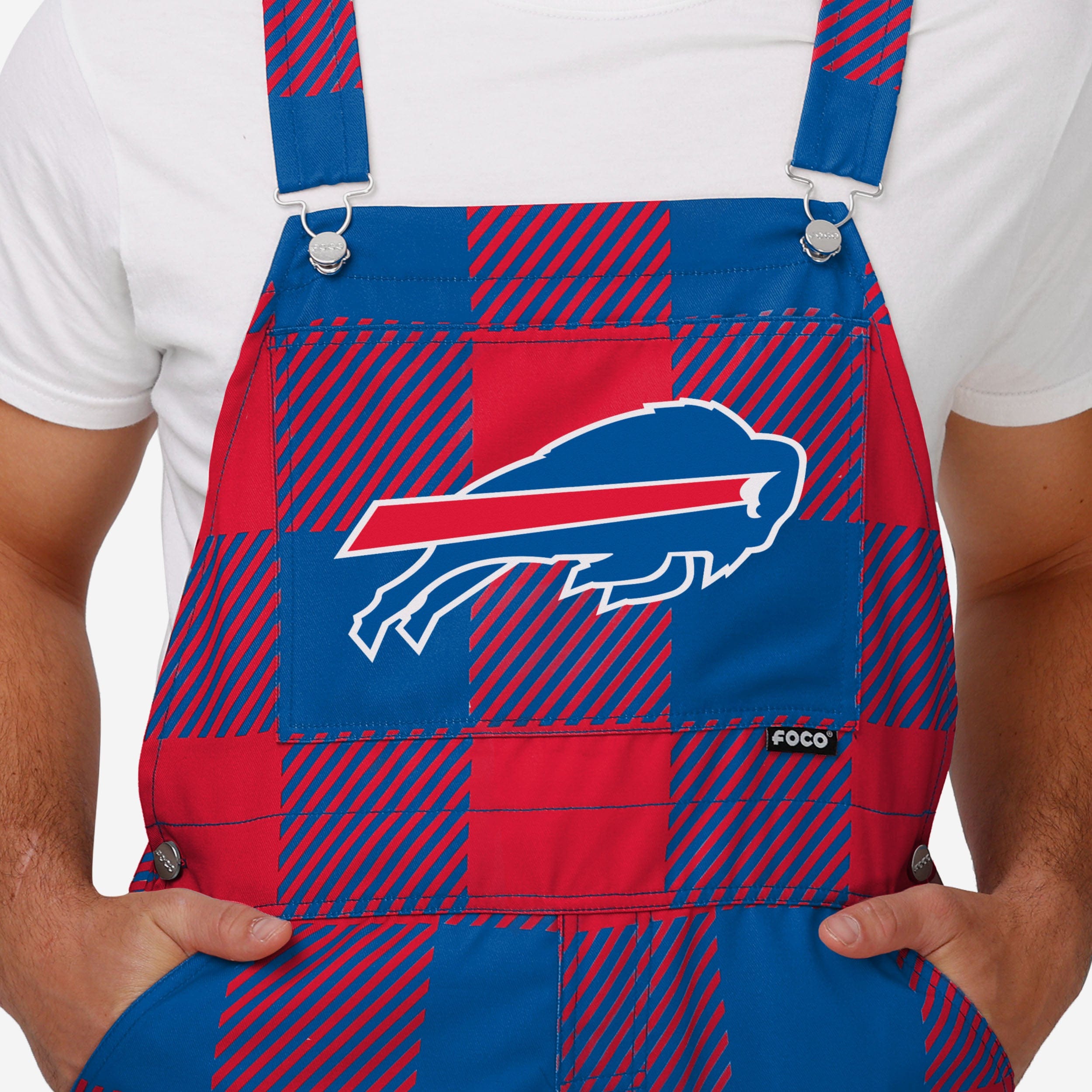 New Mens Plaid Bib Overalls-Buffalo Bills - fitnfan