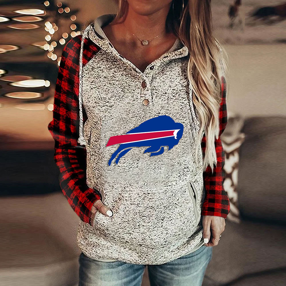 Casual loose stitched print Hoodie-Buffalo Bills - fitnfan