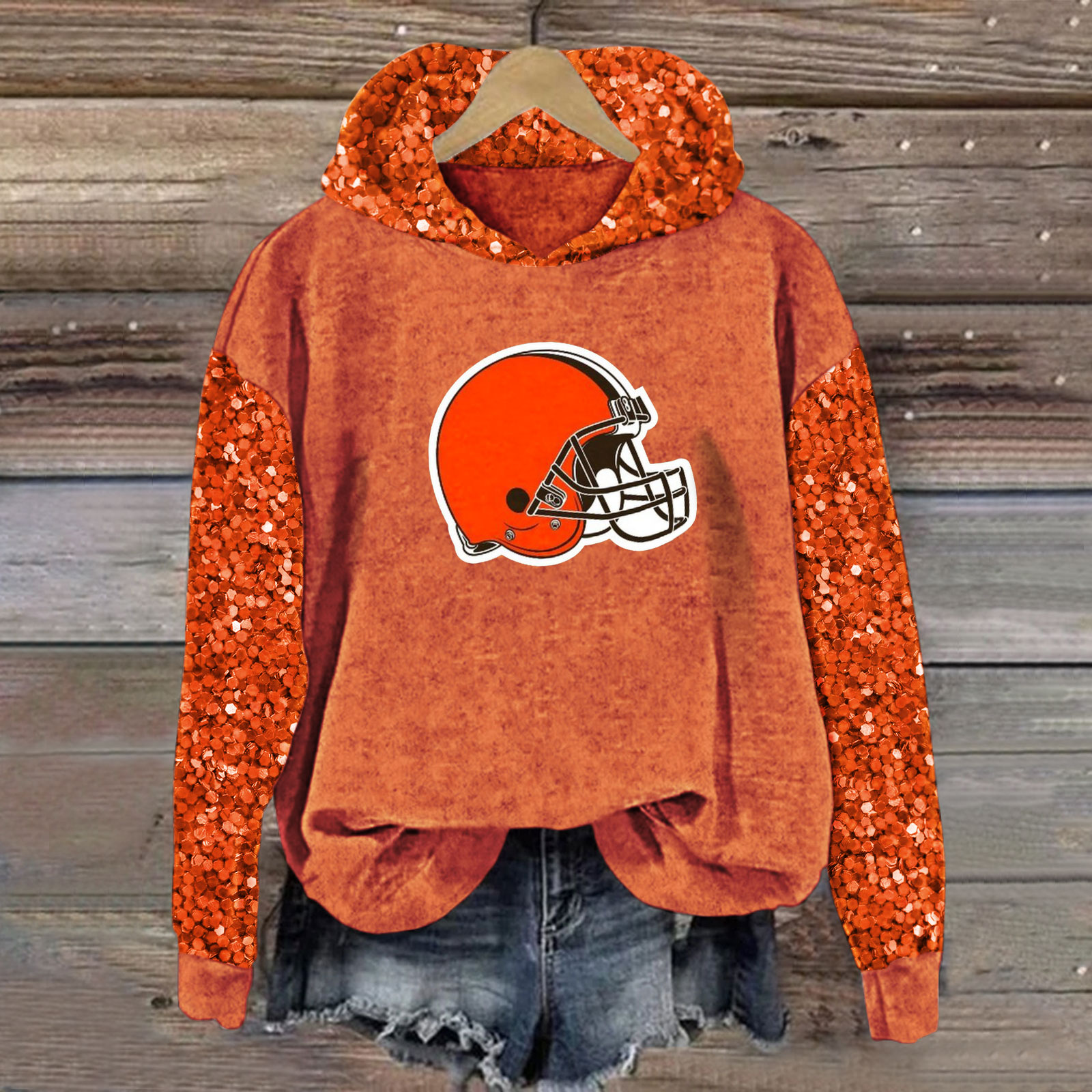 Sequined Sleeves Vintage Hoodie-Cleveland Browns - fitnfan